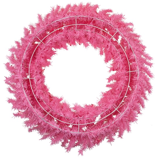 3ft. Pre-Lit Pink Spruce Christmas Wreath, Pink Lights